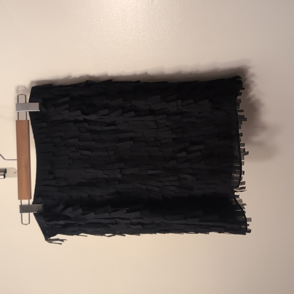 Le Chateau Women Fringe Mini Skirt Black Chiffon Size 7/8